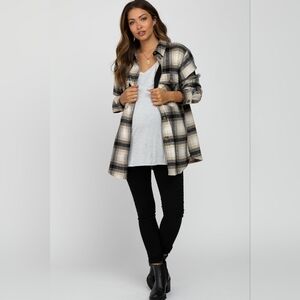 Pink Blush Black and tan soft Plaid Flannel Maternity Jacket